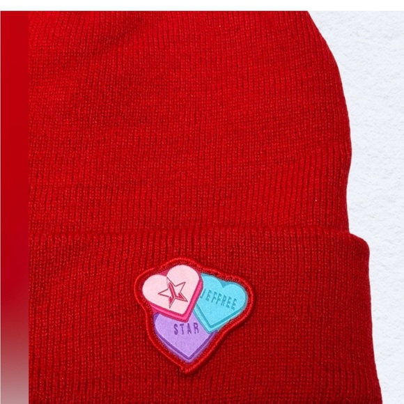 NWT Jeffree Star exclusive beanie Red with embroidered hearts collectors item - Picture 6 of 7